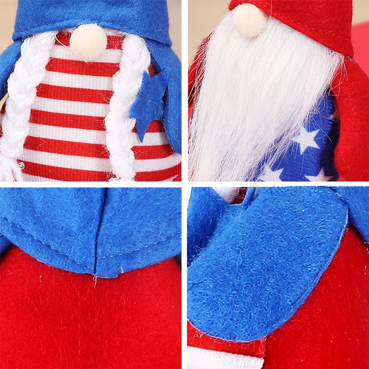 American Independence Day pointed hat long legged faceless elderly plush dwarf doll Rudolph doll children's gift - Vintage tees for Women