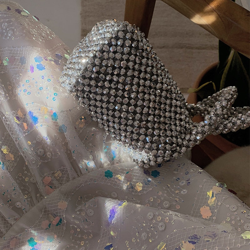 Pearls Bag Beaded Box Totes Bag | Women Party Vintage Silver Bucket Handbag - Vintage tees for Women