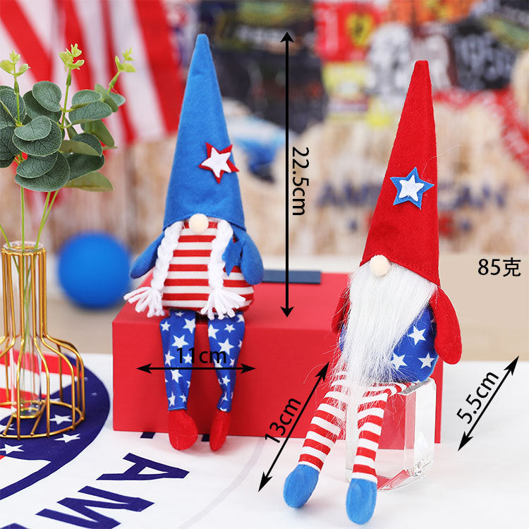 American Independence Day pointed hat long legged faceless elderly plush dwarf doll Rudolph doll children's gift - Vintage tees for Women