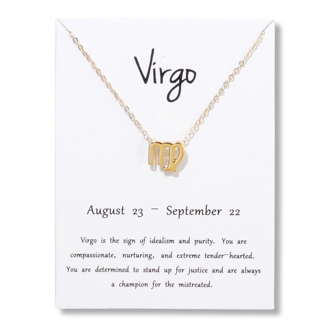 Birthday Gifts 12 Constellation Zodiac Pendant Necklace With White Card - Vintage tees for Women