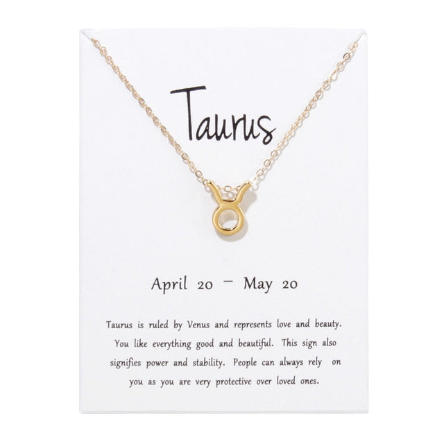 Birthday Gifts 12 Constellation Zodiac Pendant Necklace With White Card - Vintage tees for Women