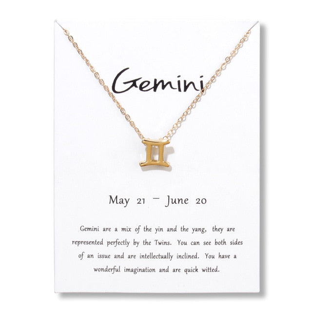 Birthday Gifts 12 Constellation Zodiac Pendant Necklace With White Card - Vintage tees for Women
