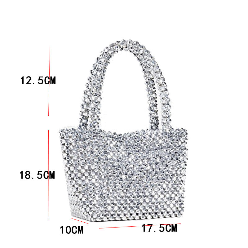 Pearls Bag Beaded Box Totes Bag | Women Party Vintage Silver Bucket Handbag - Vintage tees for Women