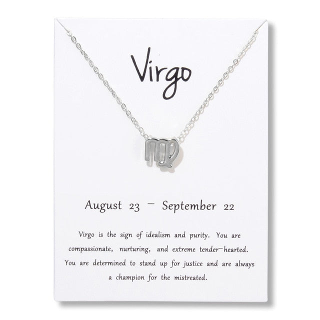 Birthday Gifts 12 Constellation Zodiac Pendant Necklace With White Card - Vintage tees for Women