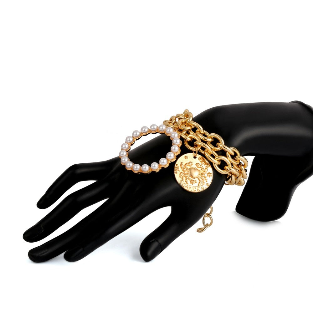 Exaggerated Charm Pearl Crab Pendant Bracelet | Cuff Bracelets Bangles Female Gifts - Vintage tees for Women