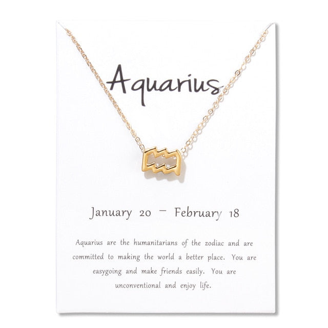 Birthday Gifts 12 Constellation Zodiac Pendant Necklace With White Card - Vintage tees for Women