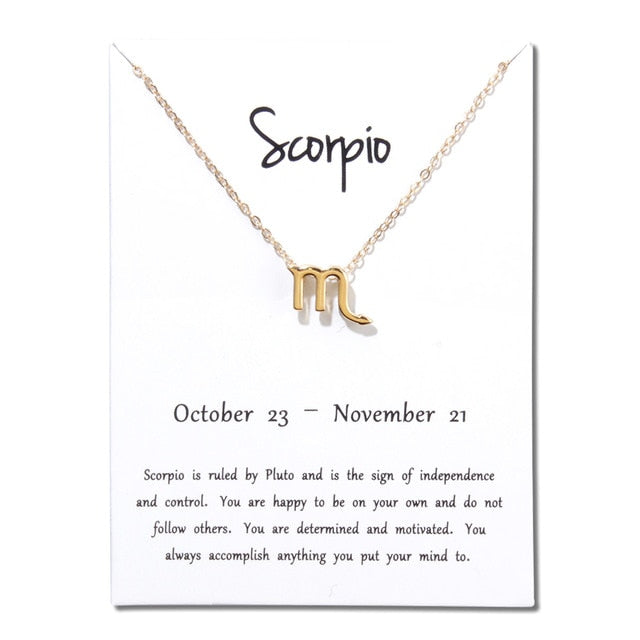 Birthday Gifts 12 Constellation Zodiac Pendant Necklace With White Card - Vintage tees for Women