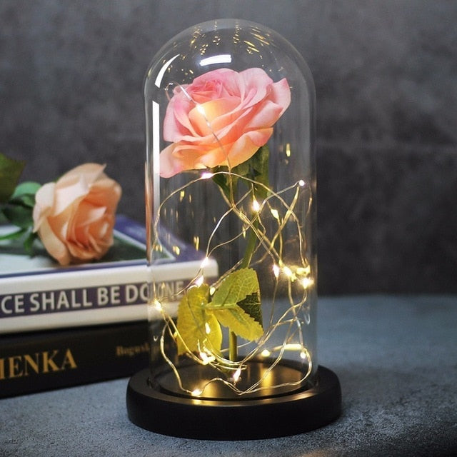 Beauty And Beast Rose In Flask Led Rose Flower Light Black Base Glass Dome Best For Mother's Day Valentines Day Gift - Vintage tees for Women