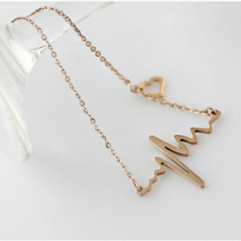 Simple Wave Heart Necklace | ECG Heartbeat Gold Pendant Charm | Necklace for Women Vintage Jewelry - Vintage tees for Women