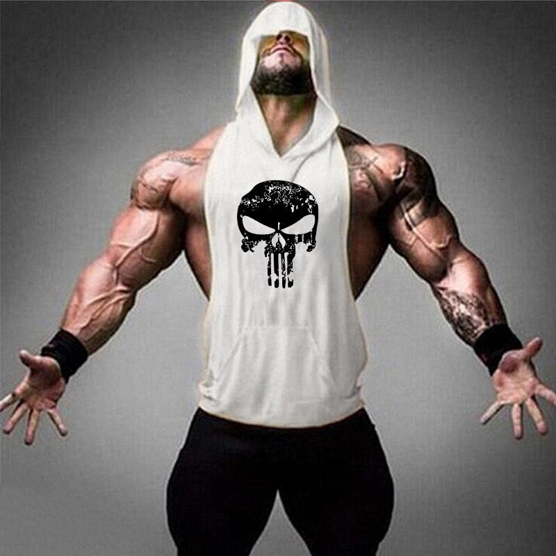 Skull Bodybuilding Stringer Shirt Fitness | Men Gym sleeveless hoodies - Vintage tees for Women