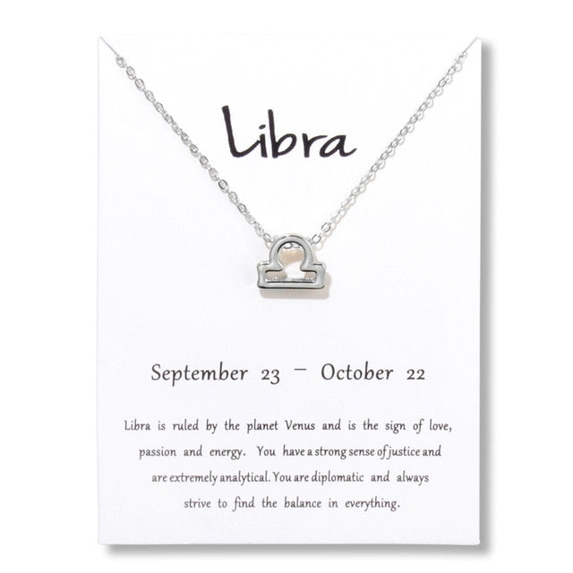 Birthday Gifts 12 Constellation Zodiac Pendant Necklace With White Card - Vintage tees for Women