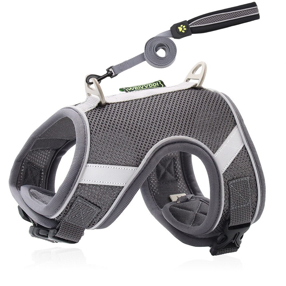 Dog Harness Vest With Lead Leash Small Medium Dogs Cats Reflective Breathable Mesh Pet - Vintage tees for Women