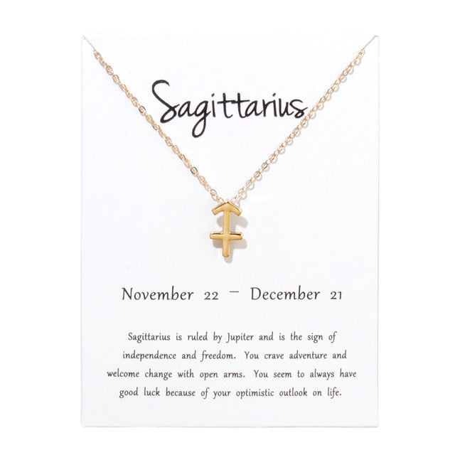 Birthday Gifts 12 Constellation Zodiac Pendant Necklace With White Card - Vintage tees for Women