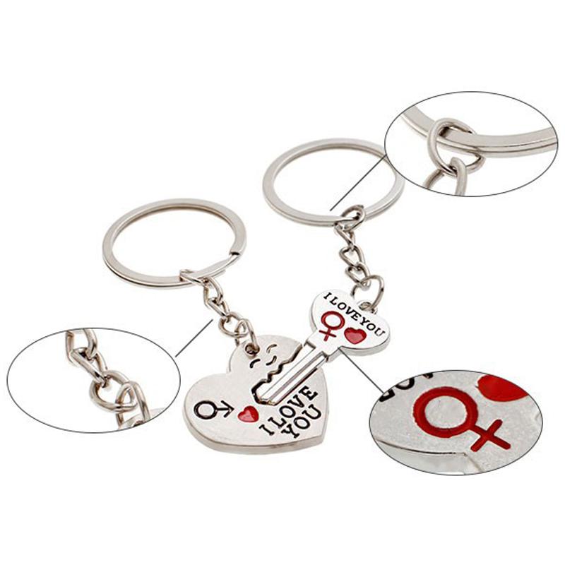 1 Pair Couple I LOVE YOU Heart Key Chains - Vintage tees for Women