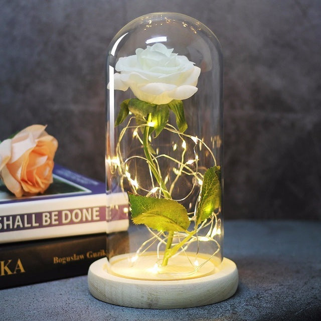 Beauty And Beast Rose In Flask Led Rose Flower Light Black Base Glass Dome Best For Mother's Day Valentines Day Gift - Vintage tees for Women