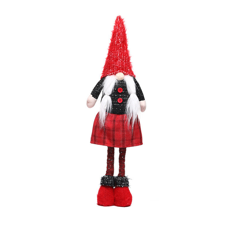 New Christmas decorations retractable faceless doll red and gray pointed hat standing doll - Vintage tees for Women