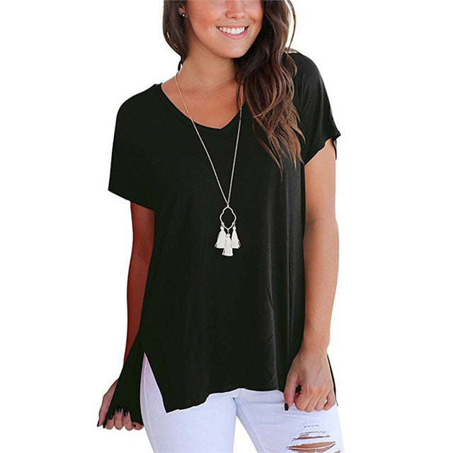 V-Neck Short Sleeve Women Basic T-shirts - Vintage tees for Women