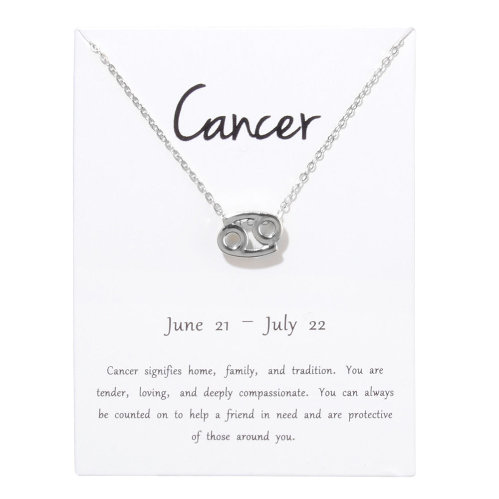 Birthday Gifts 12 Constellation Zodiac Pendant Necklace With White Card - Vintage tees for Women