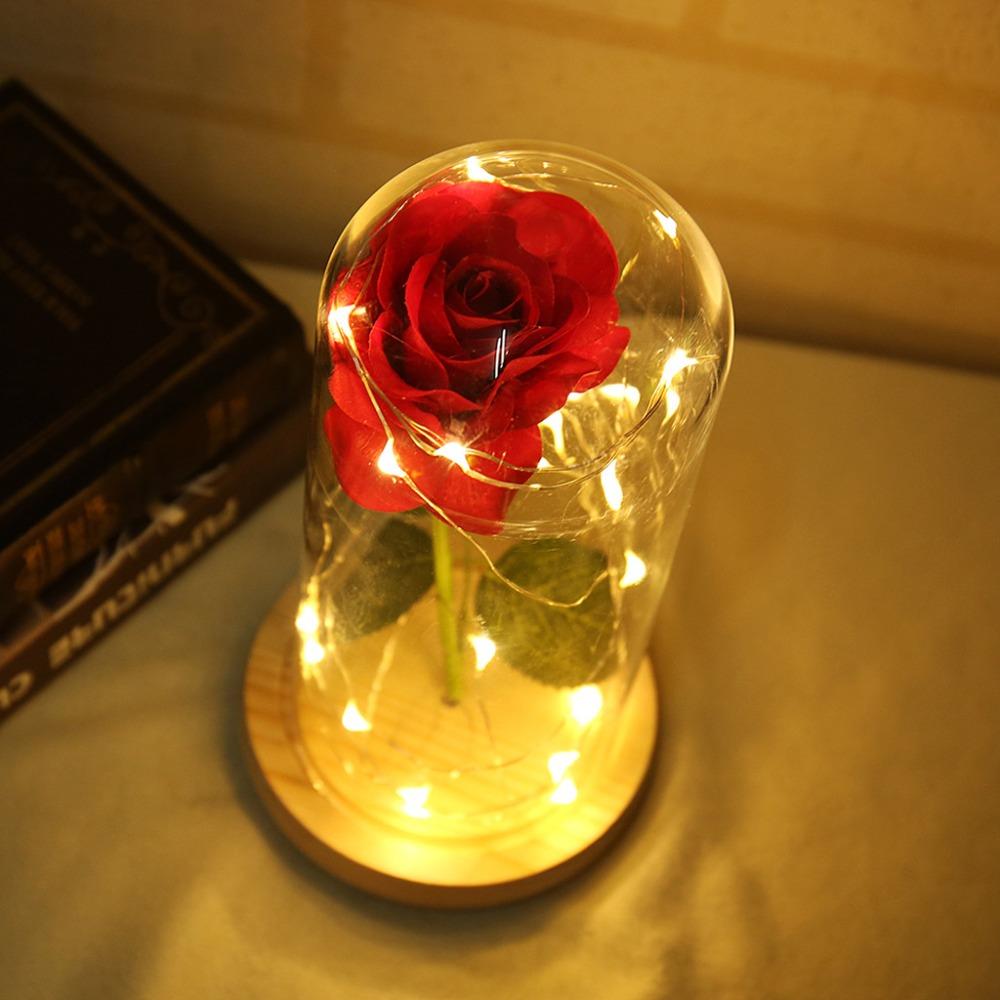 LED Flashing Luminous Artificial Rose in a flask Glass Bottle Glass Cover girl lev toy collect on delivery Kontselyariyae - Vintage tees for Women
