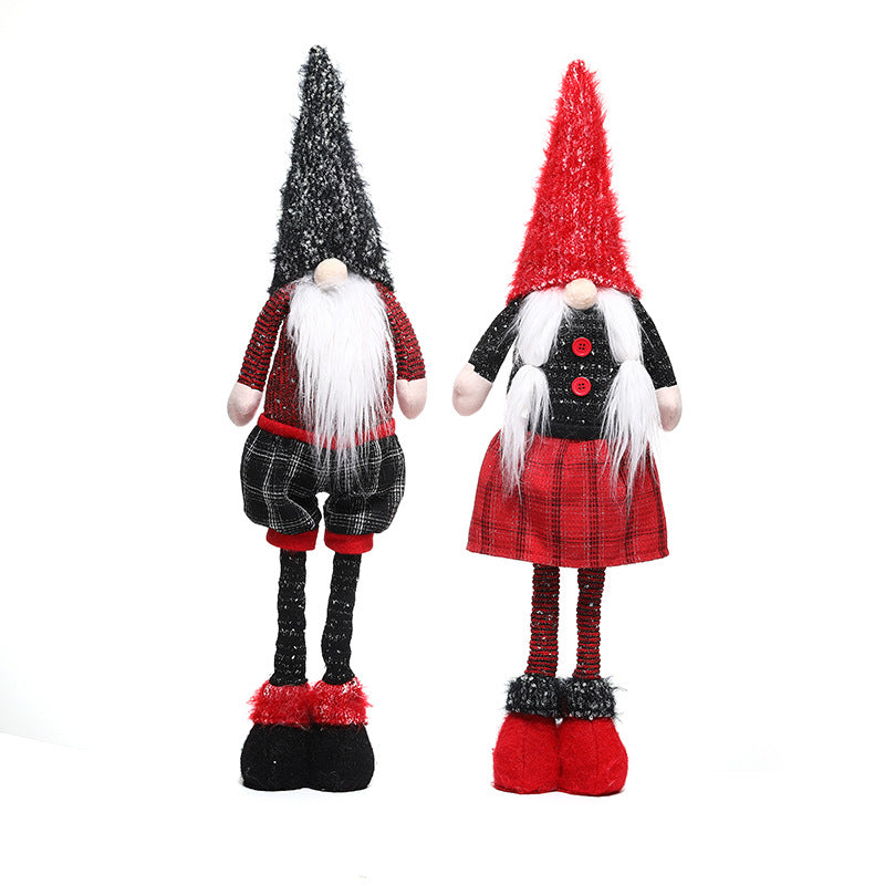 New Christmas decorations retractable faceless doll red and gray pointed hat standing doll - Vintage tees for Women