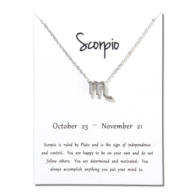 Birthday Gifts 12 Constellation Zodiac Pendant Necklace With White Card - Vintage tees for Women