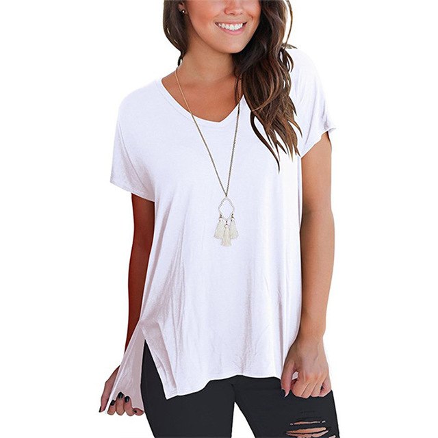 V-Neck Short Sleeve Women Basic T-shirts - Vintage tees for Women