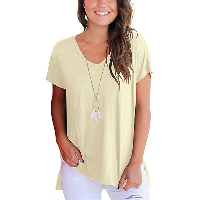 V-Neck Short Sleeve Women Basic T-shirts - Vintage tees for Women