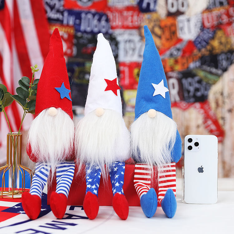 Lucky Snow New American Independence Day pointed hat long-legged Rudolph doll plush dwarf doll decorations - Vintage tees for Women