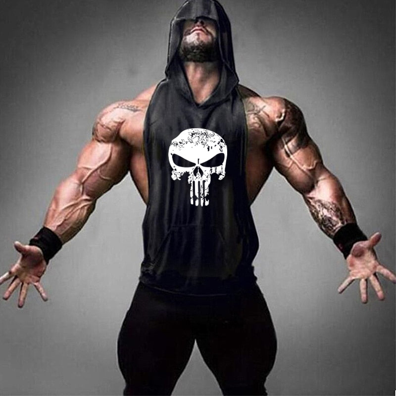 Skull Bodybuilding Stringer Shirt Fitness | Men Gym sleeveless hoodies - Vintage tees for Women