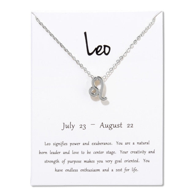 Birthday Gifts 12 Constellation Zodiac Pendant Necklace With White Card - Vintage tees for Women