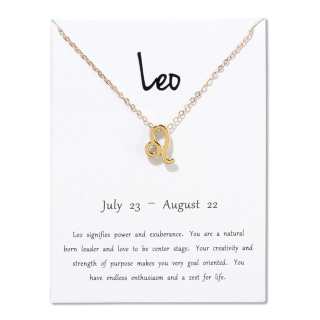 Birthday Gifts 12 Constellation Zodiac Pendant Necklace With White Card - Vintage tees for Women