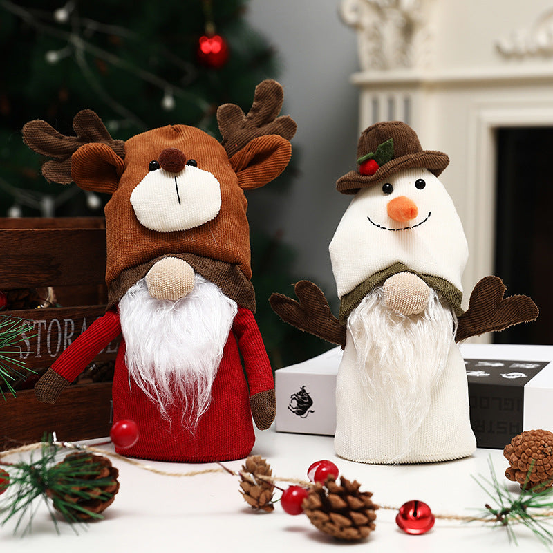 New Christmas decorations double-headed Rudolph doll snowman dress up - Vintage tees for Women