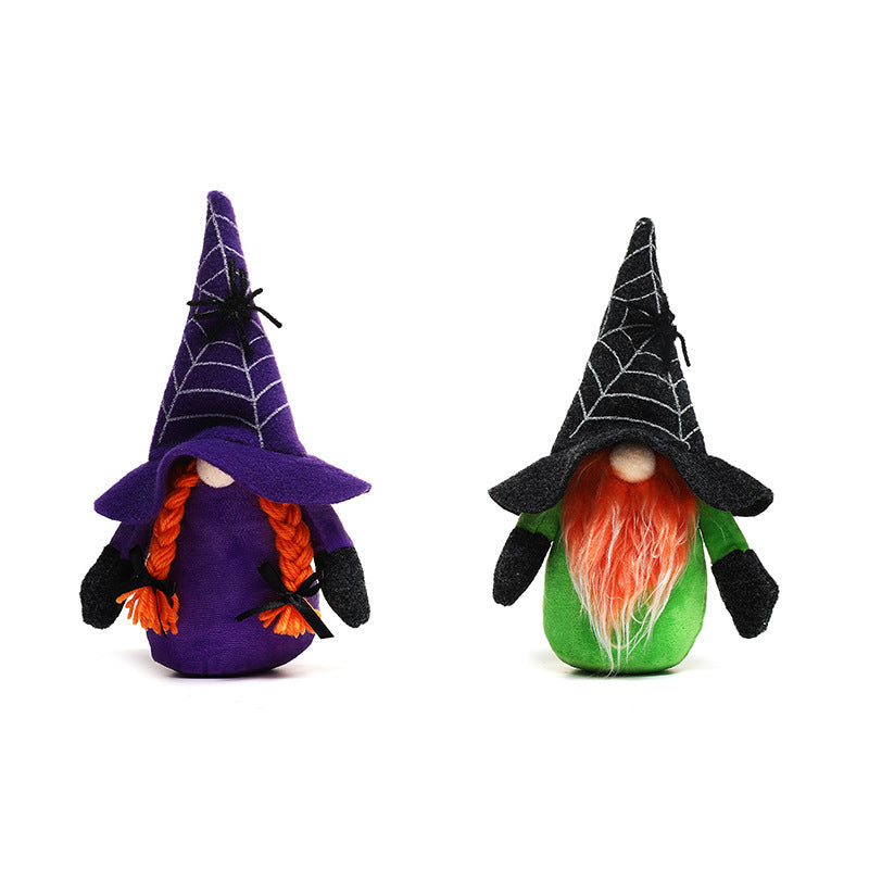 New Halloween decorations spider web hat Rudolph dwarf doll ghost festival faceless doll decoration - Vintage tees for Women