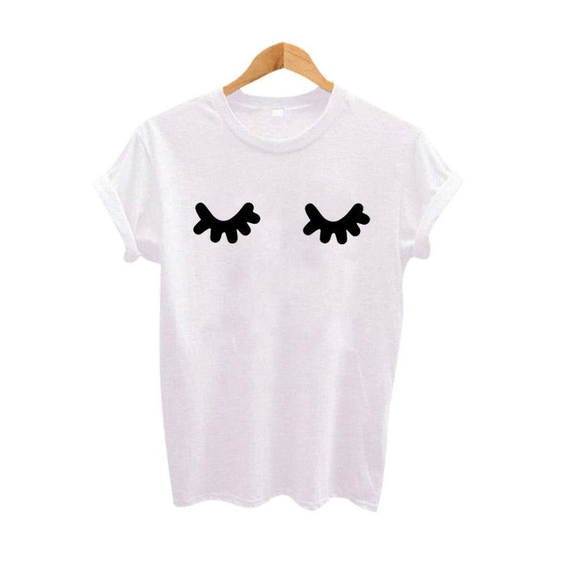 Cute Eyelashes Print Women T-shirt Black / White - Vintage tees for Women
