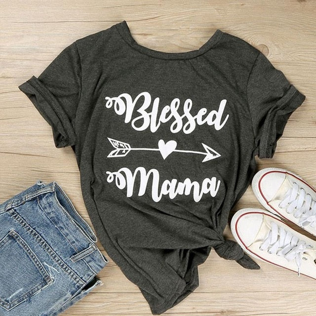 Blessed Mama | Women T-Shirt | O-Neck Short Sleeve Top - Vintage tees for Women
