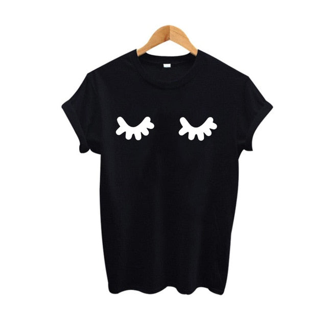 Cute Eyelashes Print Women T-shirt Black / White - Vintage tees for Women
