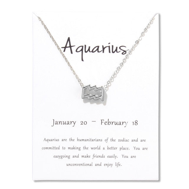 Birthday Gifts 12 Constellation Zodiac Pendant Necklace With White Card - Vintage tees for Women