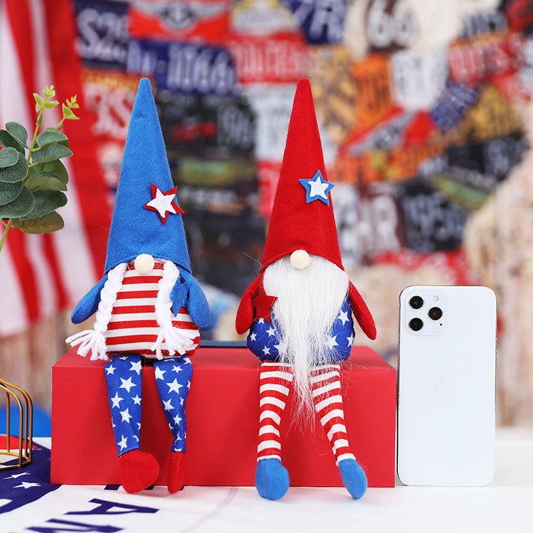 American Independence Day pointed hat long legged faceless elderly plush dwarf doll Rudolph doll children's gift - Vintage tees for Women