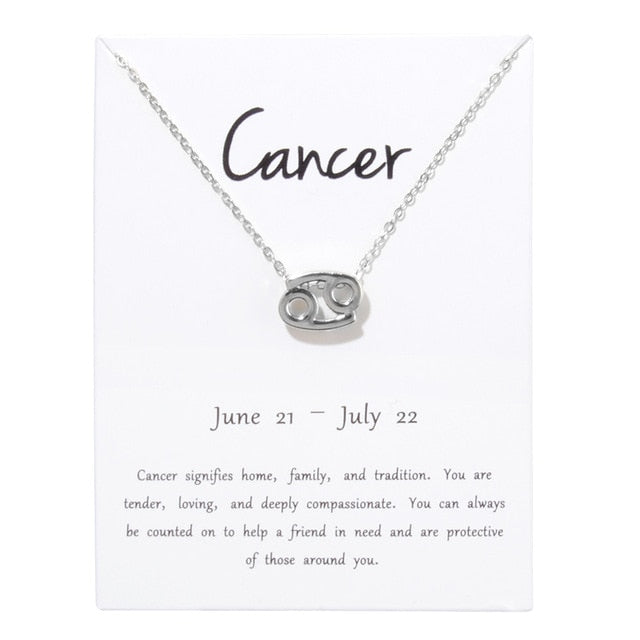 Birthday Gifts 12 Constellation Zodiac Pendant Necklace With White Card - Vintage tees for Women