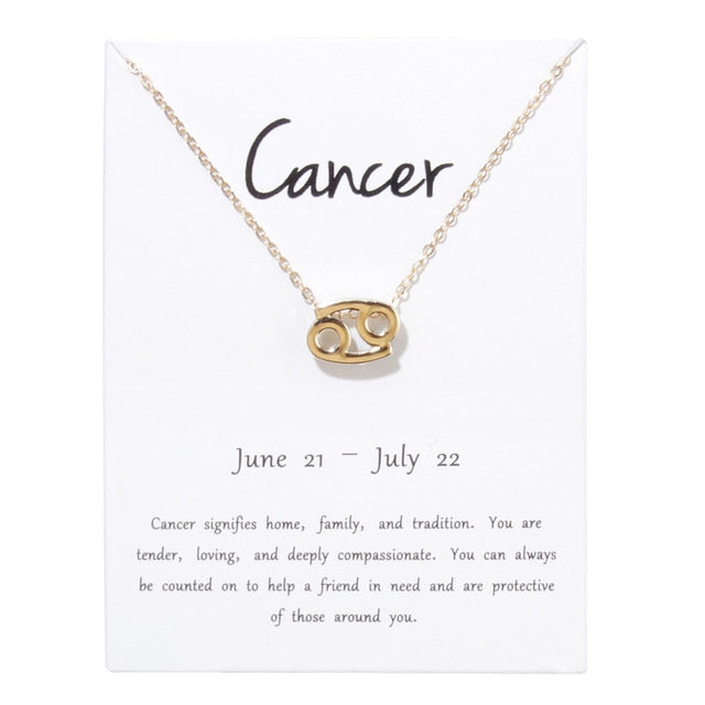 Birthday Gifts 12 Constellation Zodiac Pendant Necklace With White Card - Vintage tees for Women