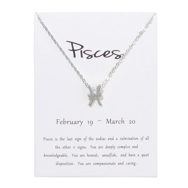 Birthday Gifts 12 Constellation Zodiac Pendant Necklace With White Card - Vintage tees for Women