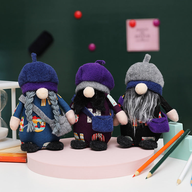 New school season dwarf Rudolph back school bag faceless dwarf doll college kindergarten decorations - Vintage tees for Women