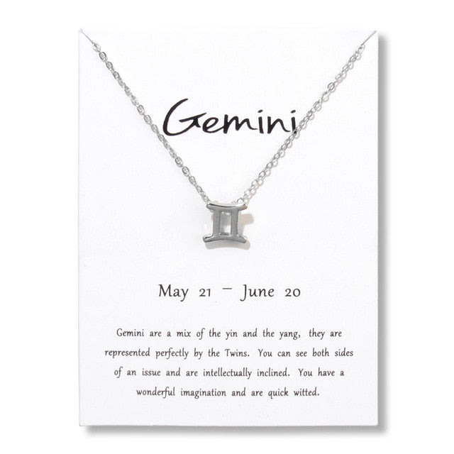 Birthday Gifts 12 Constellation Zodiac Pendant Necklace With White Card - Vintage tees for Women