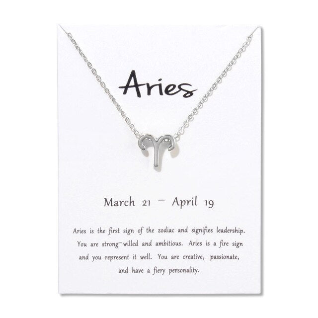 Birthday Gifts 12 Constellation Zodiac Pendant Necklace With White Card - Vintage tees for Women