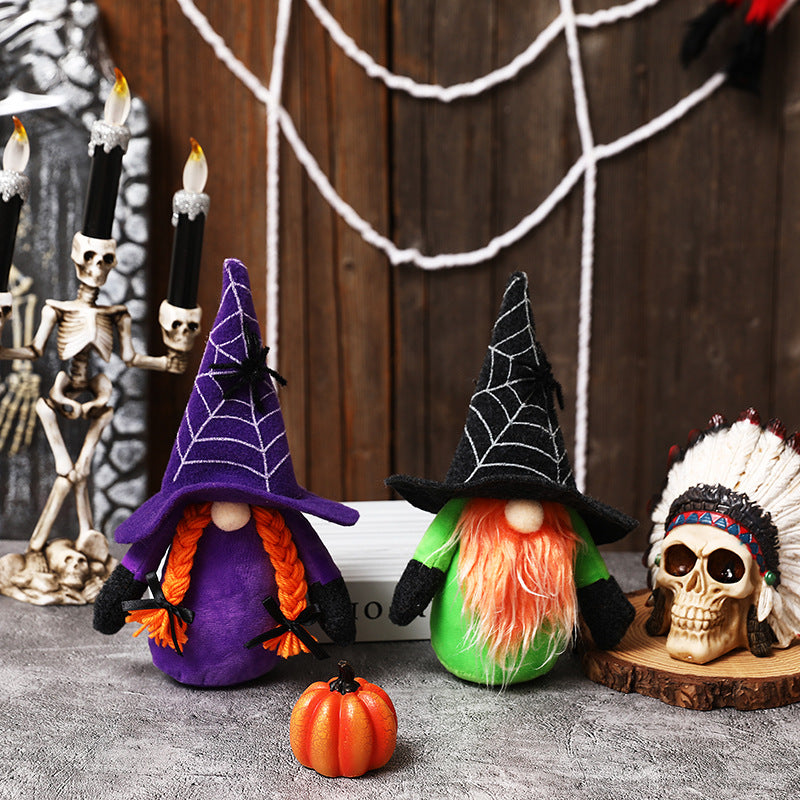 New Halloween decorations spider web hat Rudolph dwarf doll ghost festival faceless doll decoration - Vintage tees for Women