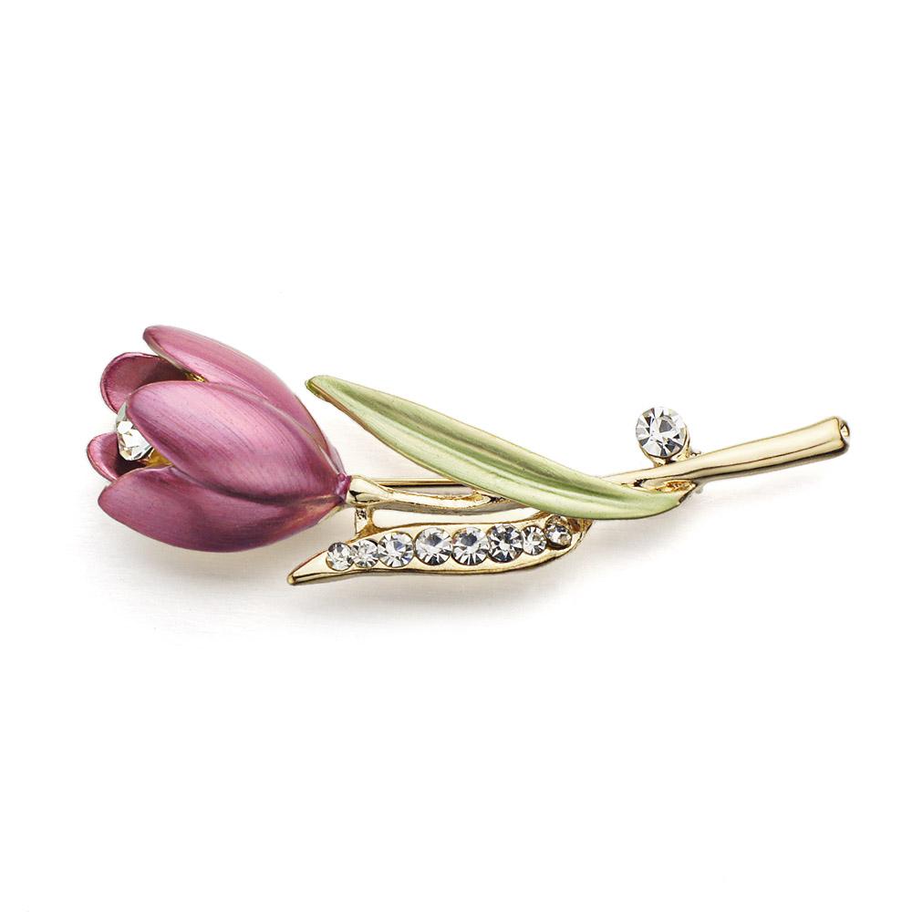 Tulip Flower Brooch Pin Crystal Costume Jewelry - Vintage tees for Women