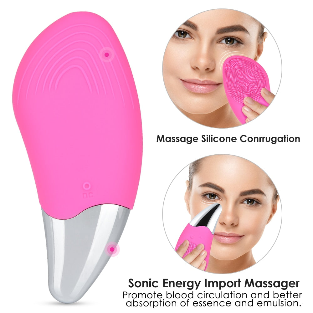 Facial Cleansing Brush Rechargeable Waterproof Silicone Face Brush Deep Cleaning Blackhead Remover Anti Aging - Vintage tees for Women