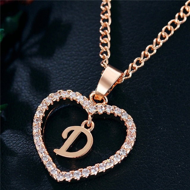 Romantic Love Pendant Necklace For Girls | Women Rhinestone Initial Letter Necklace - Vintage tees for Women