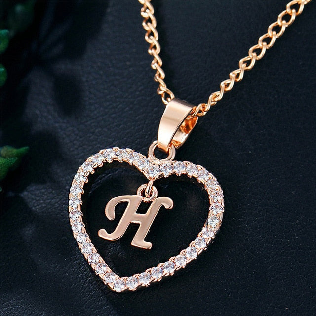 Romantic Love Pendant Necklace For Girls | Women Rhinestone Initial Letter Necklace - Vintage tees for Women