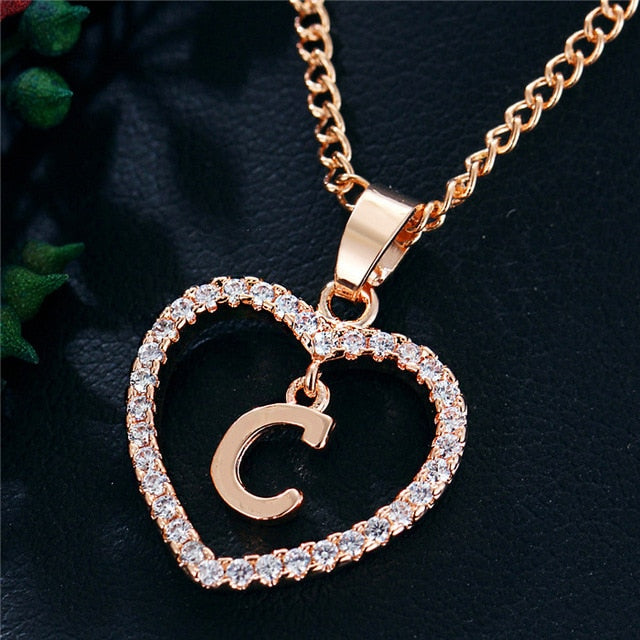 Romantic Love Pendant Necklace For Girls | Women Rhinestone Initial Letter Necklace - Vintage tees for Women
